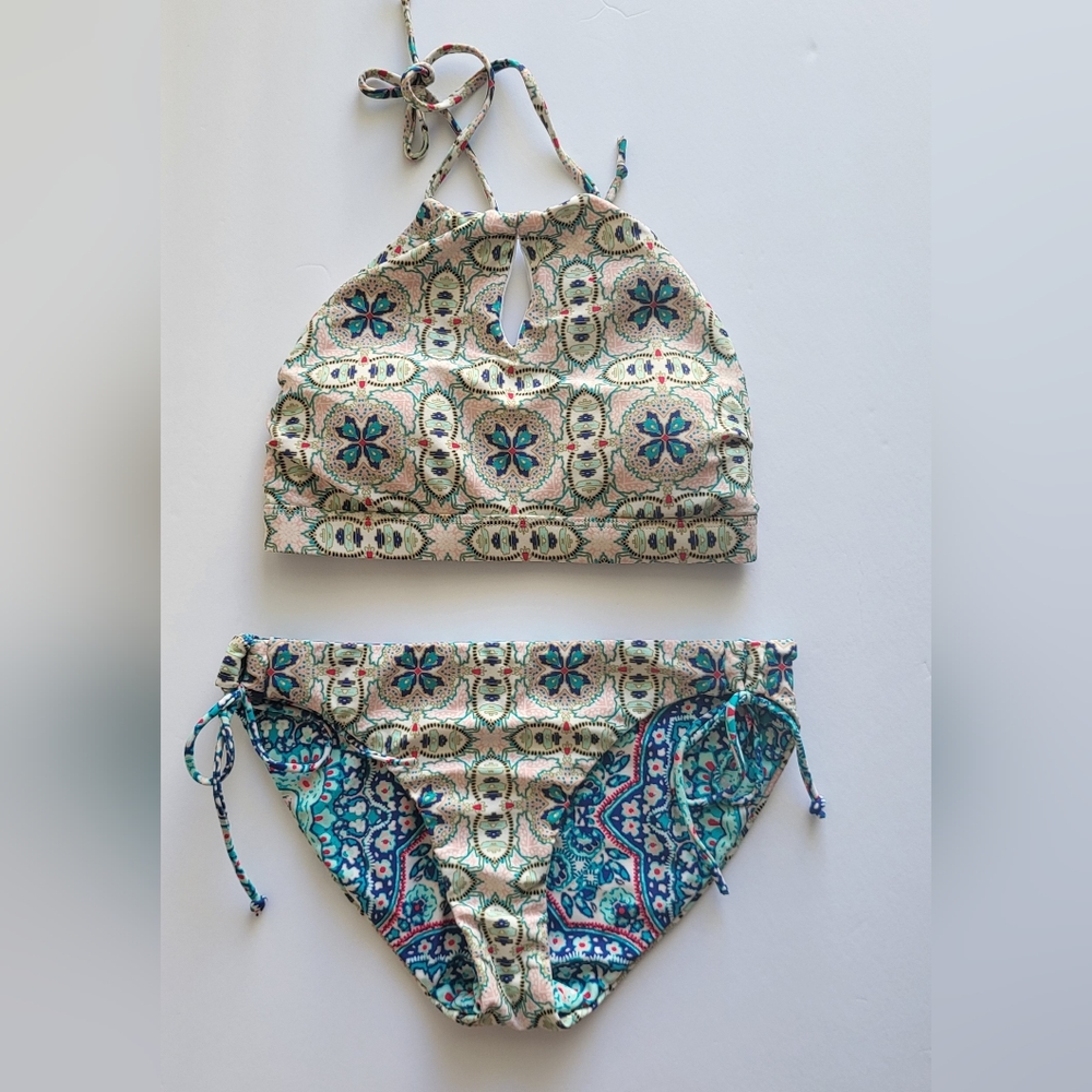 Athleta Green and Blue Bikini Set Halter Style